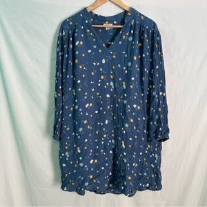 Ana size L blue long sleeve floral shift dress, fully lined